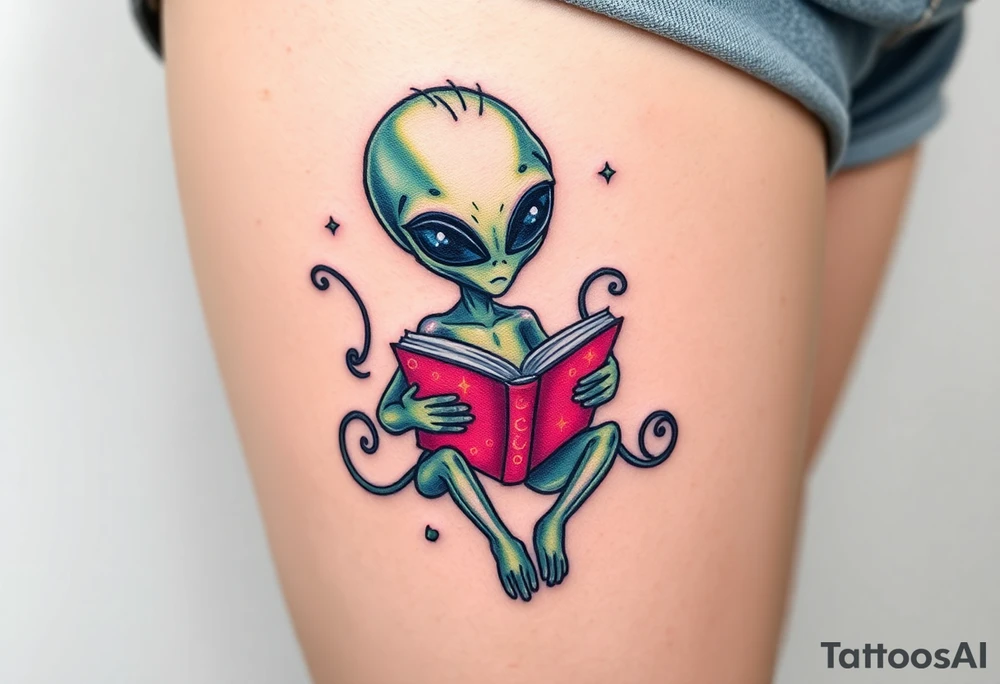 Alien reading a book tattoo idea