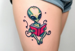 Alien reading a book tattoo idea