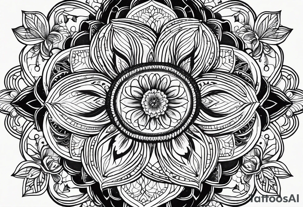 flower of life with henna pattern tattoo idea