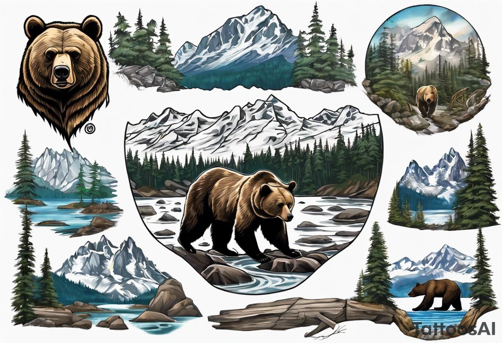 British Columbia landscape inside bear tattoo idea