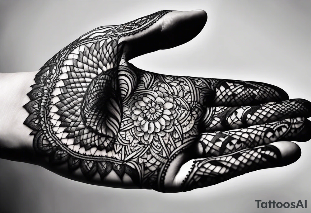 Elbow length black lace glove tattoo idea