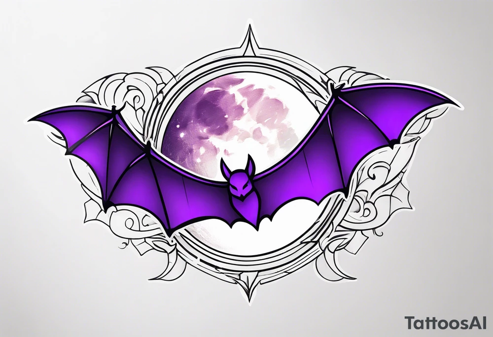 Purple bats and moon tattoo idea