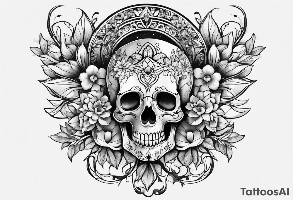 horn and flower tattoo idea