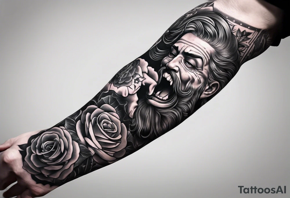 rock a Billy Arm sleeve mit verschiedenen Motiven tattoo idea