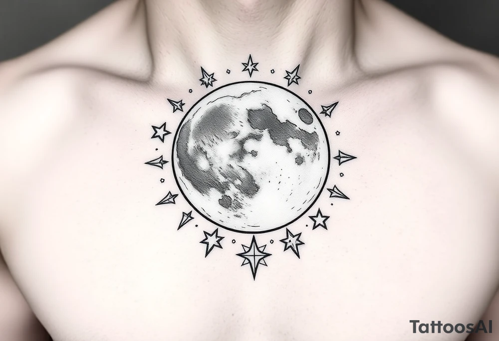 Moon and stars tattoo idea