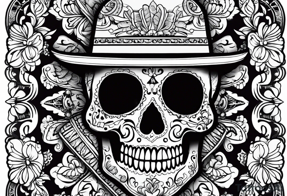 Mexico day of dead , rectangle, man skeleton tattoo idea