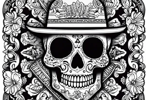 Mexico day of dead , rectangle, man skeleton tattoo idea