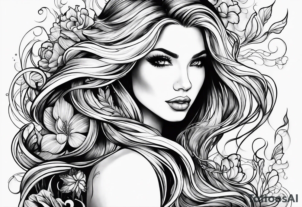 Wildly flowing mermaid hair tattoo idea