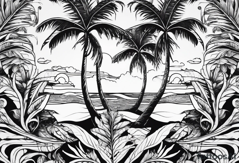 palm tree but switch leaves with human hands tattoo idea