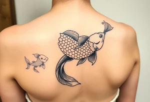 traditional koi fish swimming upstream through turbulent waves tattoo idea