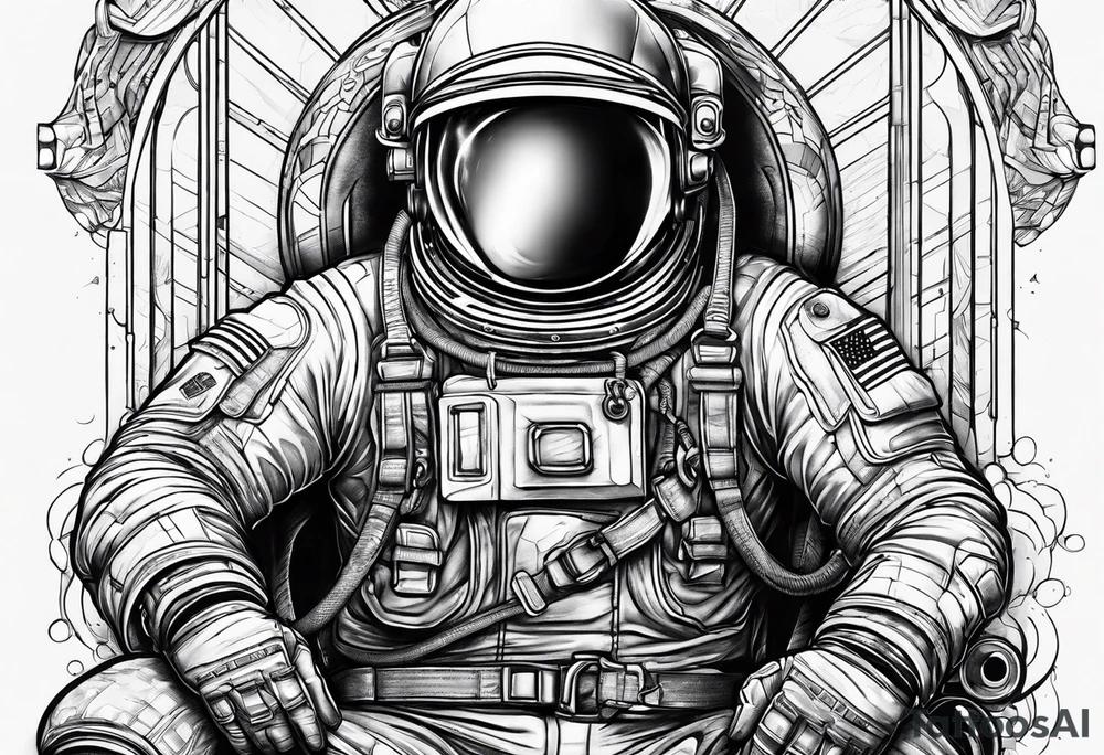 An astronaut doing a bench press exercise tattoo idea