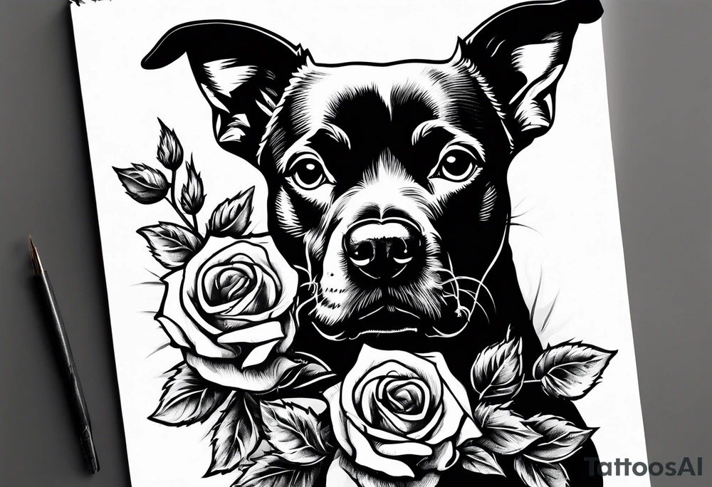 dog eating a rose bush tattoo idea