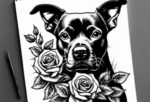 dog eating a rose bush tattoo idea