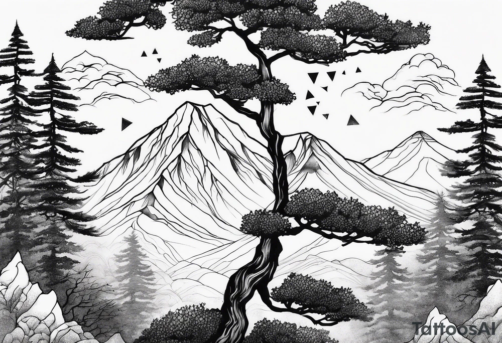 triangle shape trees mountain tattoo idea