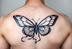 ethereal butterfly with flowing silk ribbons in moonlight tattoo idea