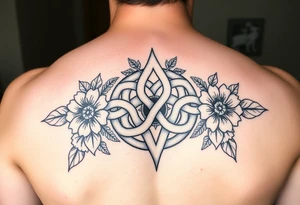 Celtic wolf knot with flowers tattoo idea