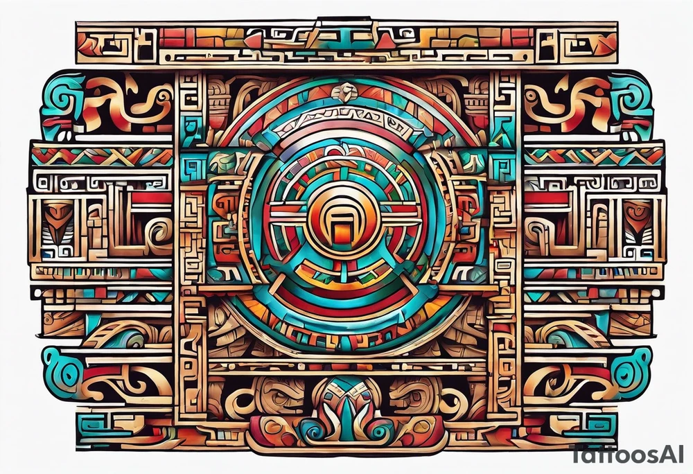 Colorful simple Mayan hieroglyph tattoo idea