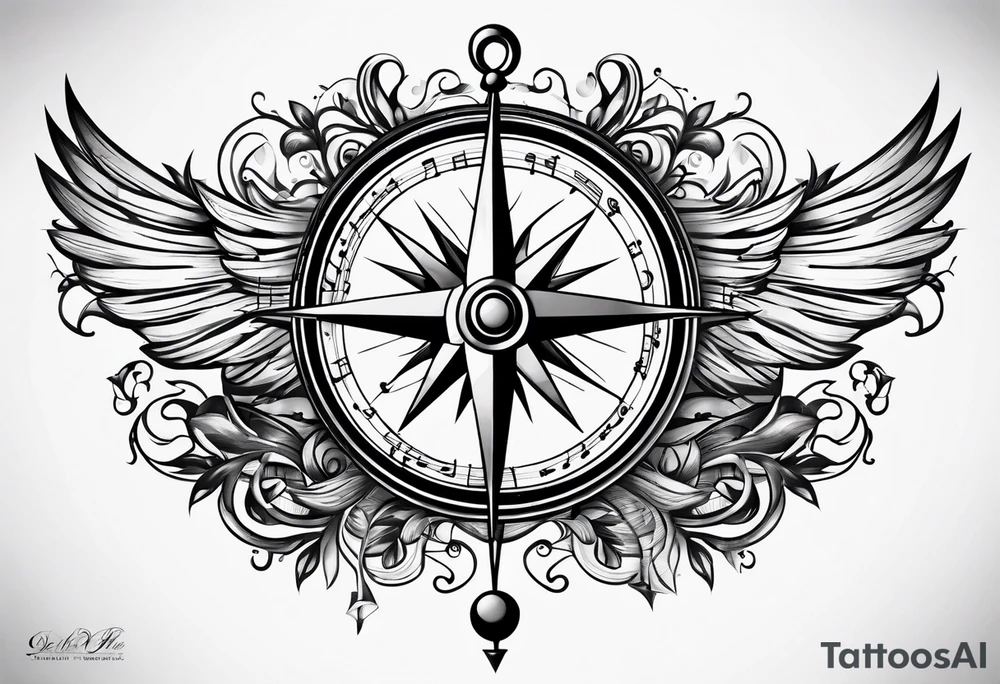 Music note compass tattoo idea