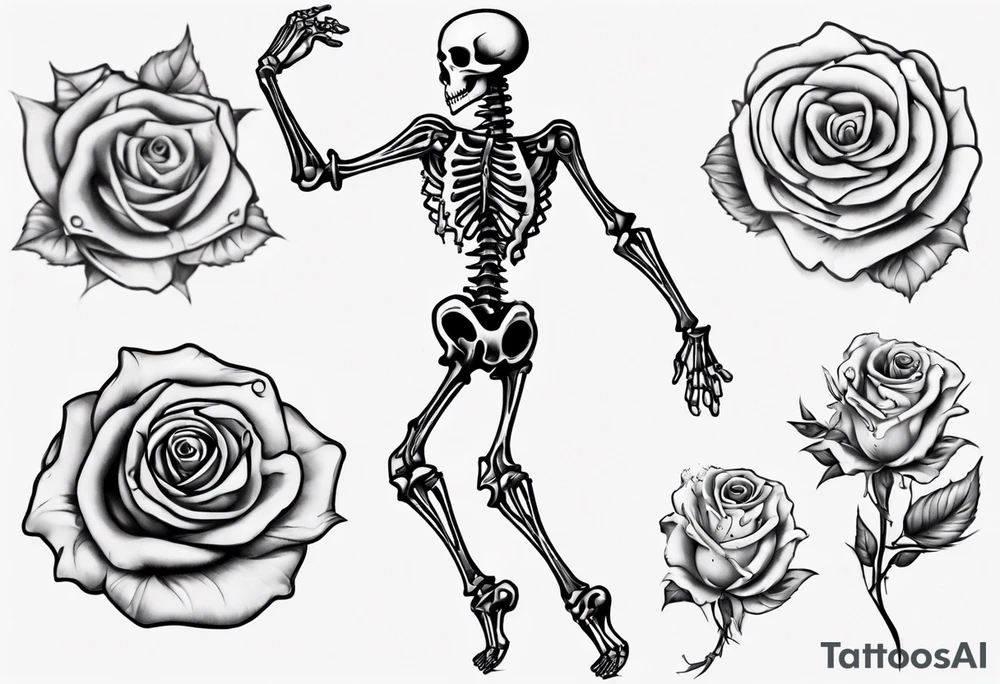 Dancing skeloton on a rose tattoo idea