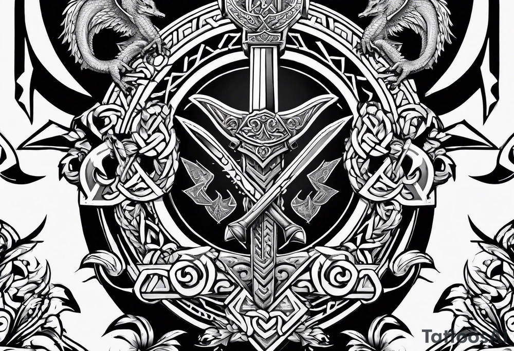 Valhalla valknut sword axe Dragon tattoo idea