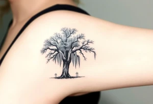 2 Oak trees with Spanish moss in a cemetery tattoo idea