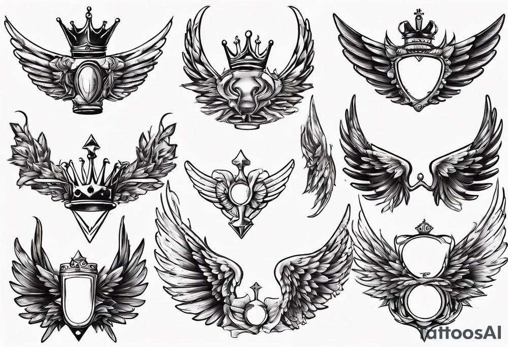 wings and crown tattoo idea