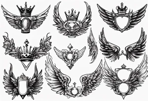 wings and crown tattoo idea