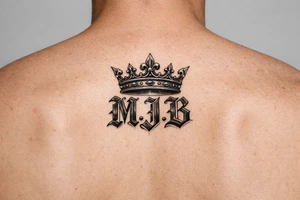 Put the initials 𝔐.𝔍.𝔅 in the same font underneath my breast with a crown ontop that’s not too thin not too thick tattoo idea