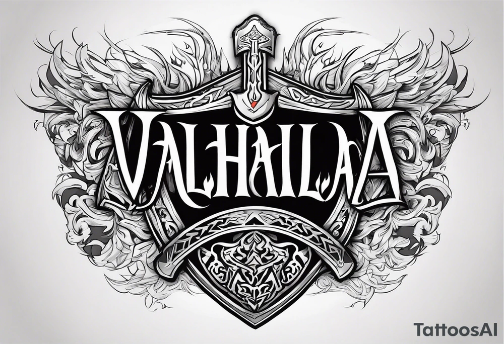 Valhalla on fire shield sword tattoo idea
