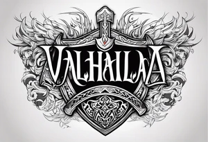 Valhalla on fire shield sword tattoo idea