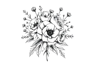 vintage bouquet of wild roses and meadow flowers with morning dew tattoo idea