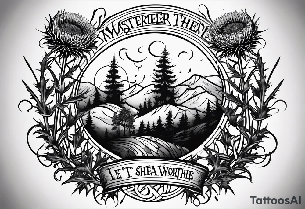 three thistles, Celtic knots, and the phrase "always remember there is nothing worth sharing like the love that let us share our names" tattoo idea