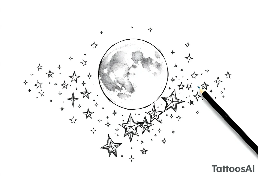 1x10^23 surrounded by cascade of stars and moon tattoo idea