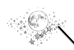 1x10^23 surrounded by cascade of stars and moon tattoo idea