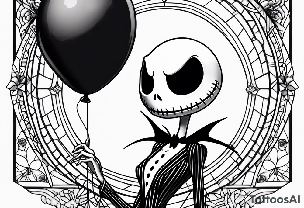 sally skellington holding a balloon with jack skellington's face tattoo idea