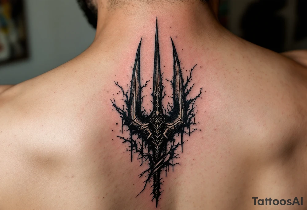 trident coming out of skin effect tattoo idea