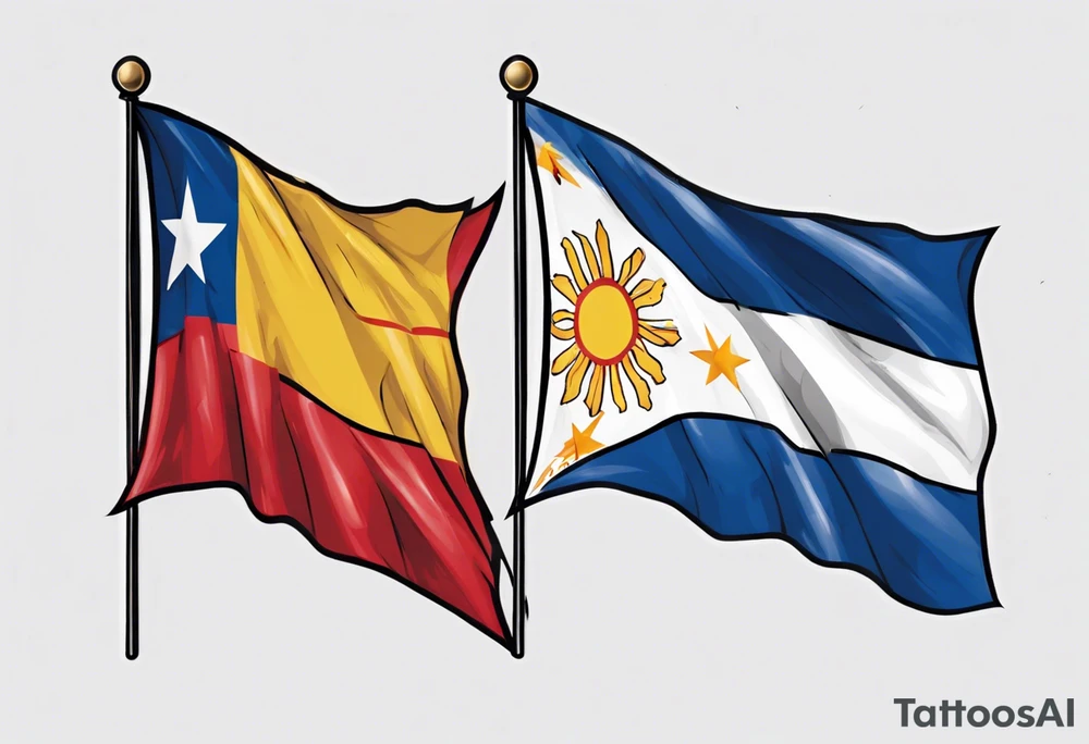 A single waving flag that is the Philippine flag to the left and the Spanish flag to the right tattoo idea