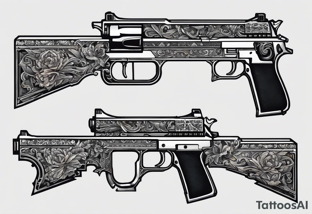The letters AR with pistols on each side tattoo idea