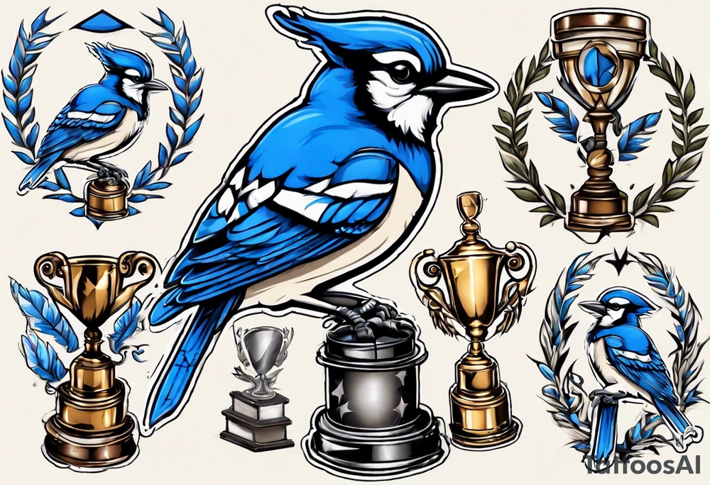 bluejay holding a trophy tattoo idea