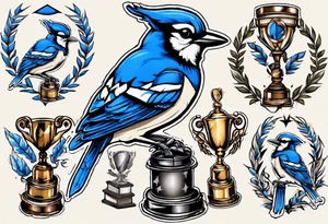 bluejay holding a trophy tattoo idea
