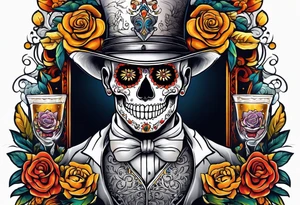 day of dead,man,standing,drink,horizontal,cover up tattoo idea
