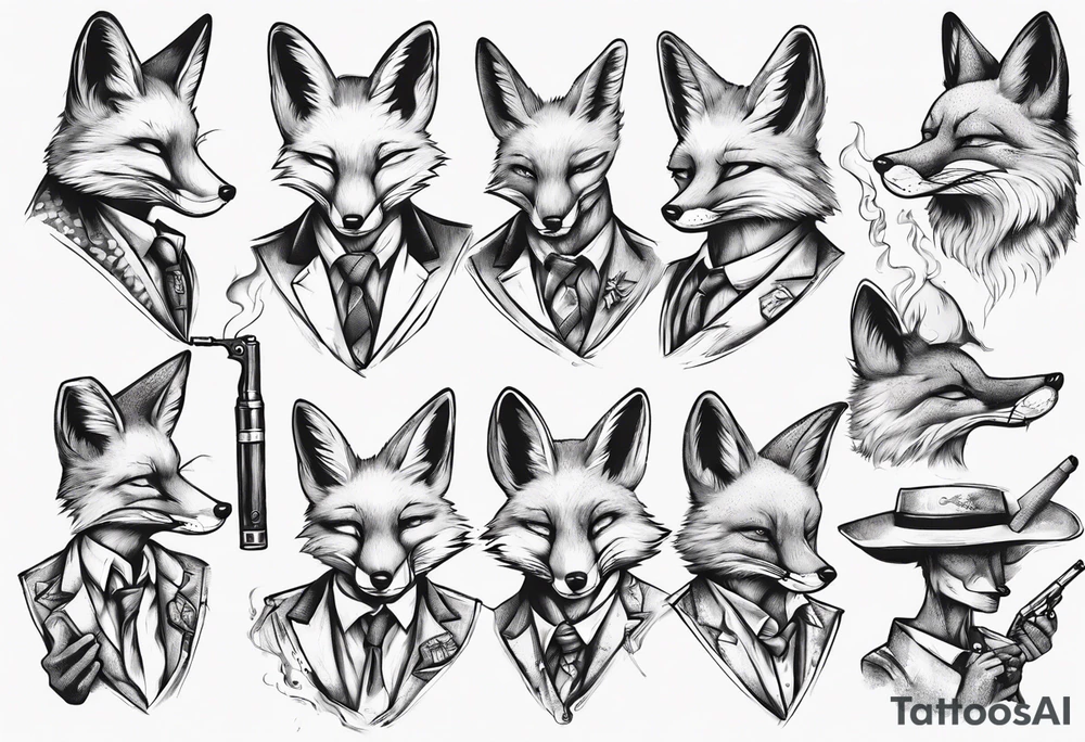 a fox moking a ciggarte and holding a gun tattoo idea