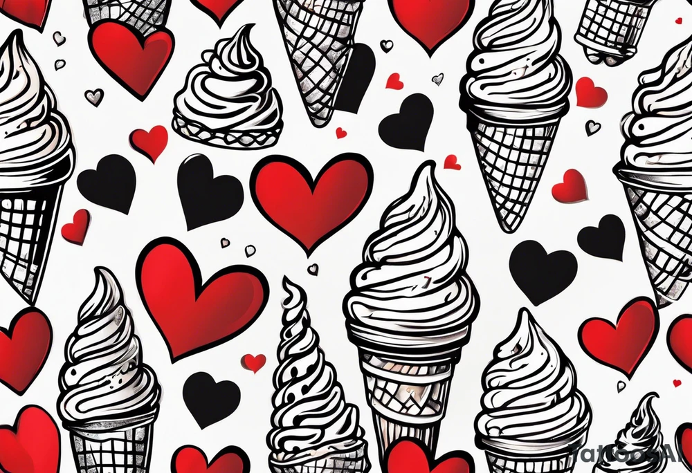 ice cream cone with one red heart tattoo idea