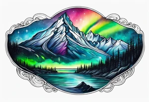 northern lights and mountain  square shaped tattoo idea