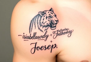 Writing of siblings names with animal. 
Names are, Isabella, Anthony, Joeseph tattoo idea
