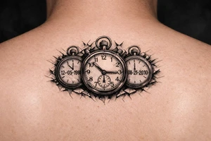 3 stop watches with time and date tattoo idea