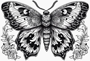 Death moth traditional with vertical design for shin tattoo idea