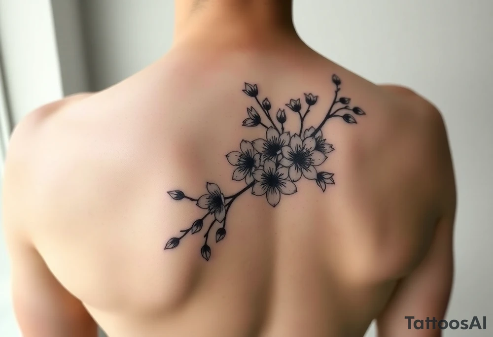 delicate cherry blossoms swirling in spring breeze with petals tattoo idea