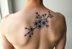 delicate cherry blossoms swirling in spring breeze with petals tattoo idea