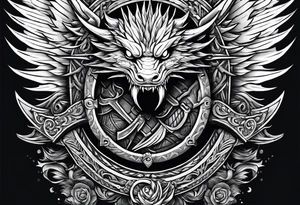 Valhalla sword shield dragon axe ship tattoo idea